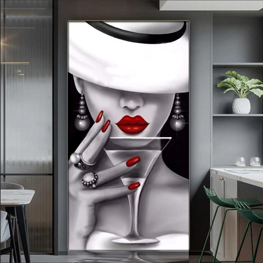 Nail Art Valentine - Elegancka Kobieta Pełna Mozaiki z Diamentów