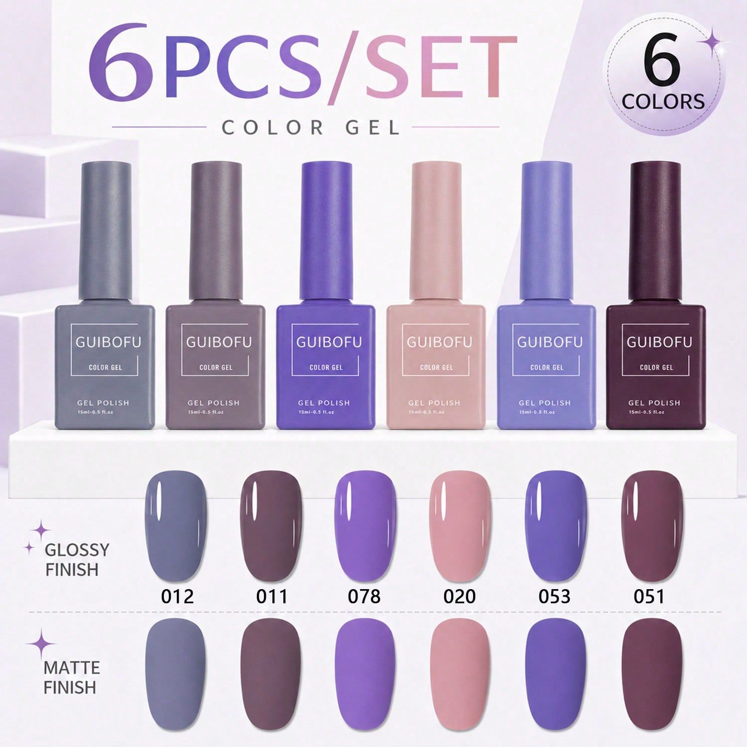 Nail Art Dusty Pink - Zestaw 6 sztuk żelowych lakierów do